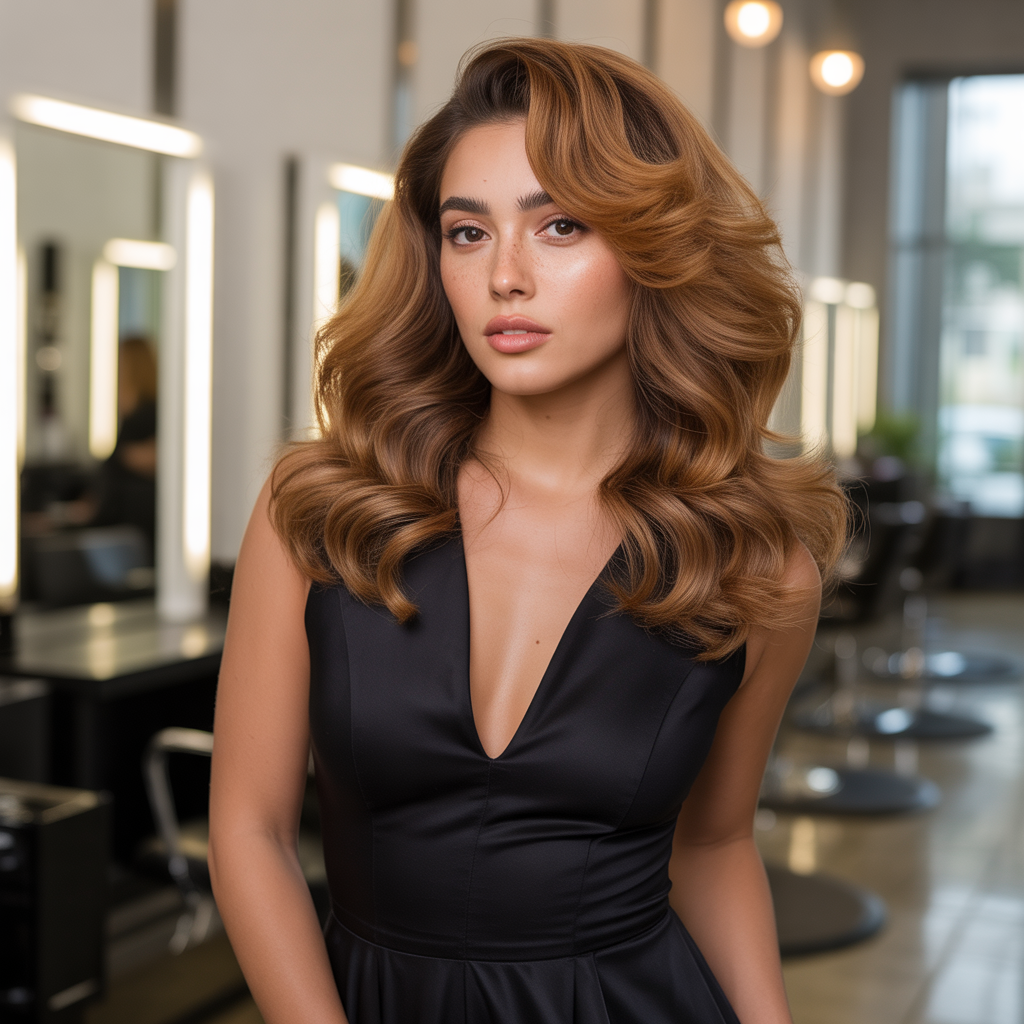 Ginger Brown Hairstyles with Voluminous Blowout
