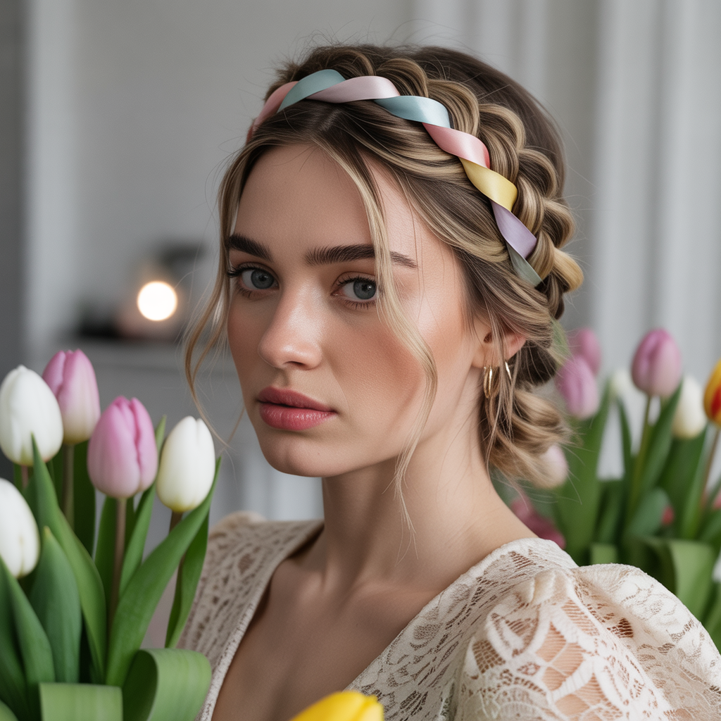 20 Beautiful Festive Easter Hairstyles to Shine This Spring 2 Loose Curls with Floral Headband