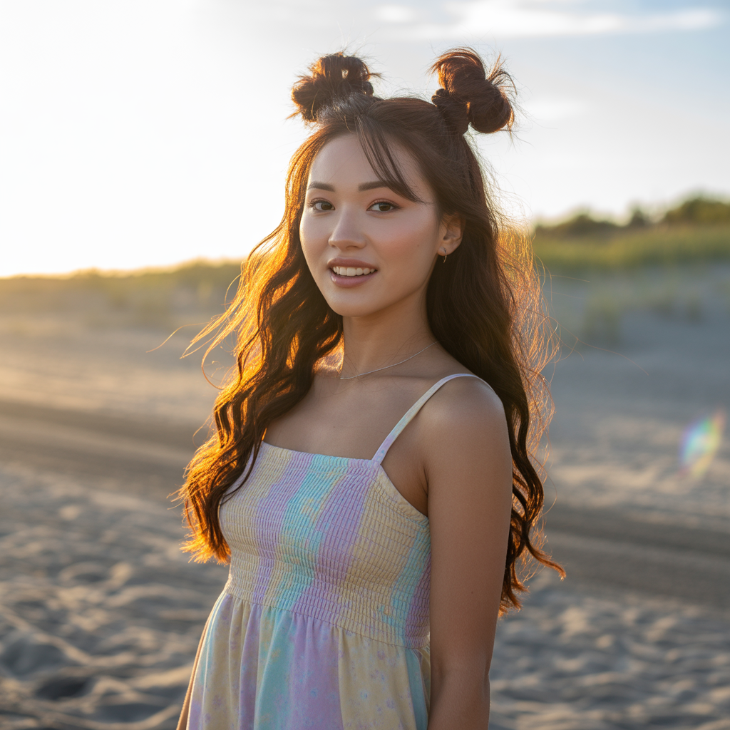 20 Trendy Sun Kissed Beach Hairstyles for Waves, Braids & Buns 10 Space Buns for Sun Kissed Beach Hairstyles