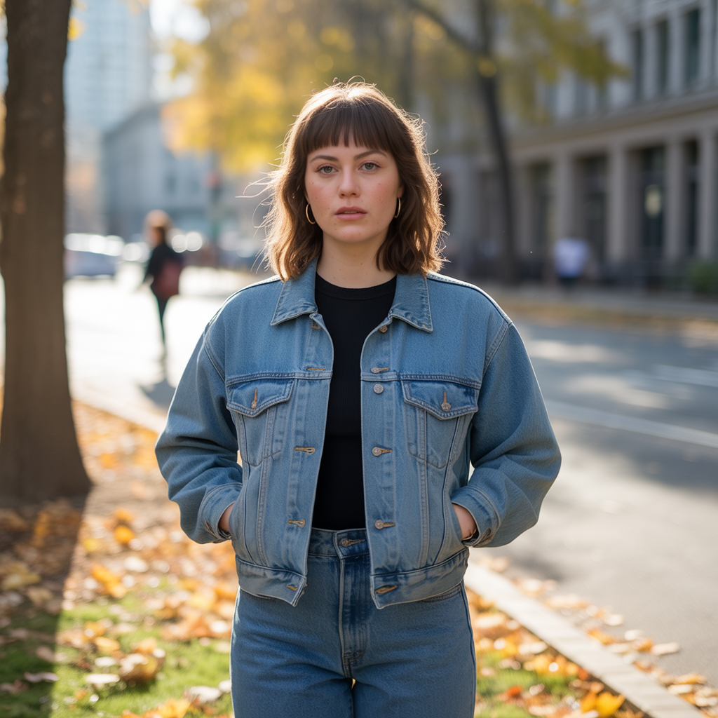 40 Effortless Haircuts With Curtain Bangs That Flatter Everyone 40 Woman with Curtain Bangs in Outdoor Setting