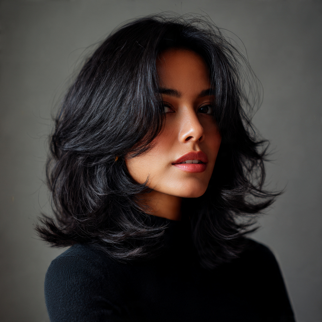 25 Black Wolf Cut Looks with Sharp Texture and Attitude 17 Black wolf cut for square face shape