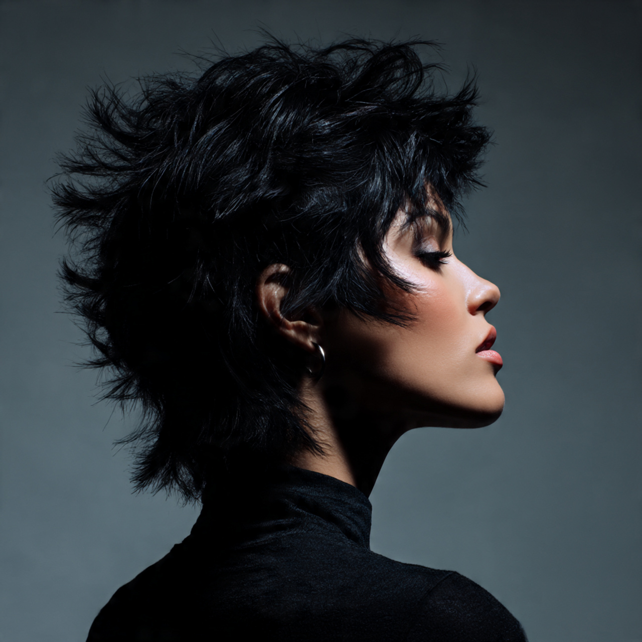 25 Black Wolf Cut Looks with Sharp Texture and Attitude 19 Black wolf cut with bold volume