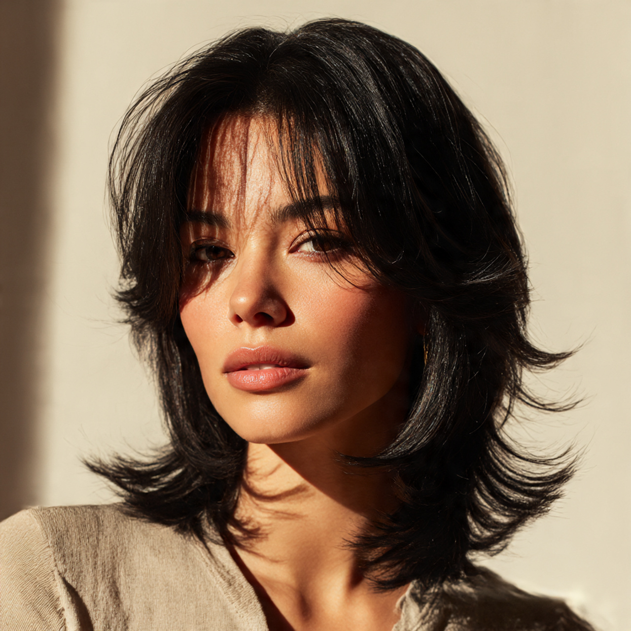 25 Black Wolf Cut Looks with Sharp Texture and Attitude 12 Black wolf cut with face framing