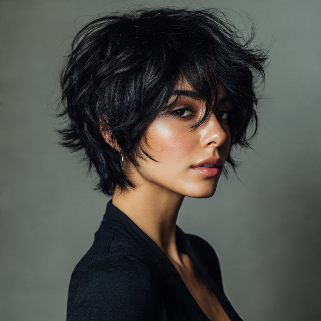 25 Black Wolf Cut Looks with Sharp Texture and Attitude 1 Black wolf cut with short layers