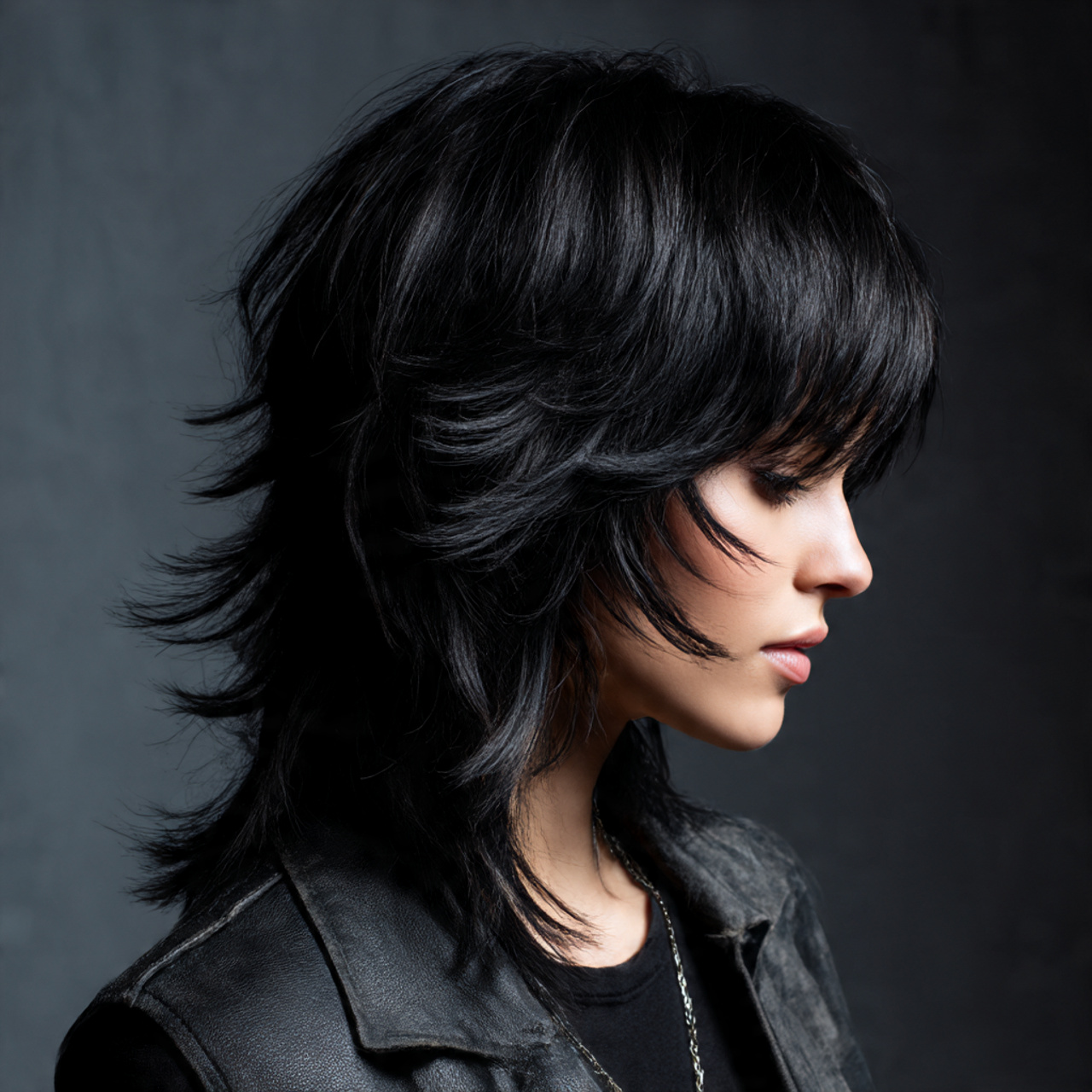 25 Black Wolf Cut Looks with Sharp Texture and Attitude 11 Black wolf cut with wispy ends