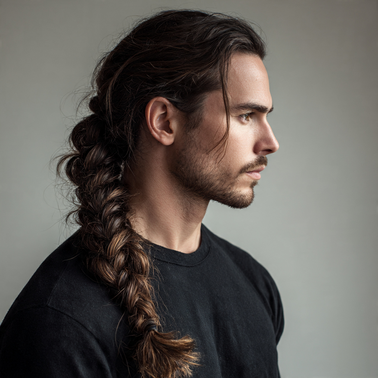 Braided Tail Hairstyles for Long Hair Men