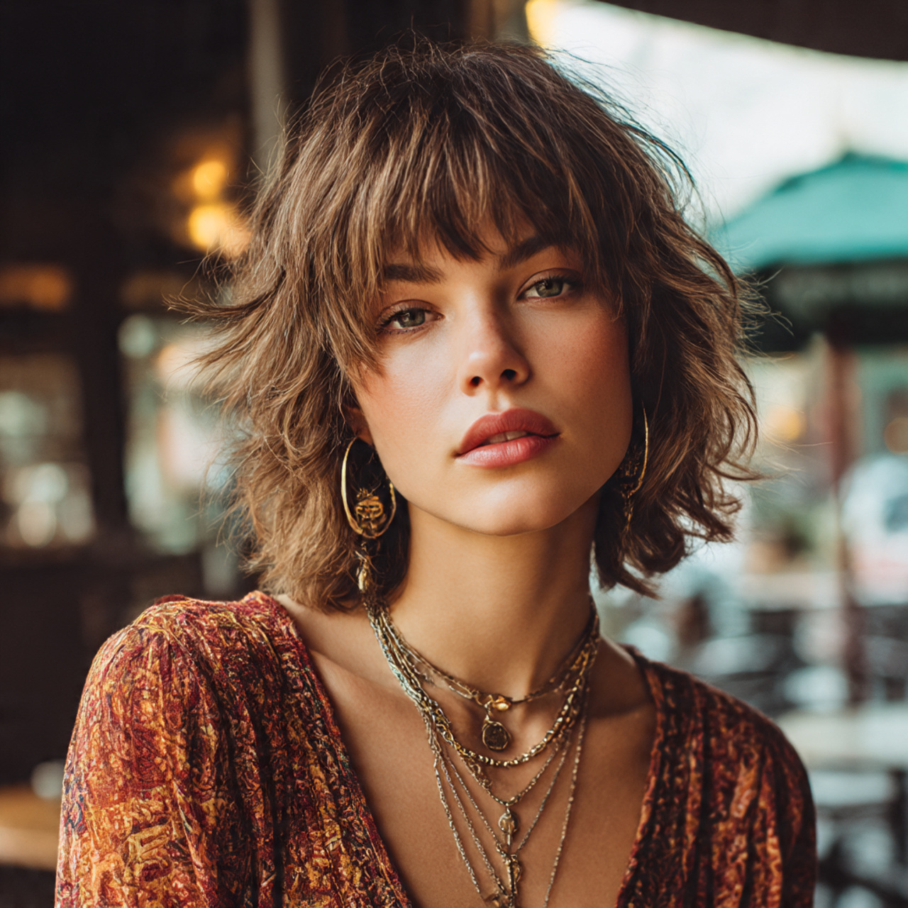 Brown Wolf Cut with Curtain Bangs