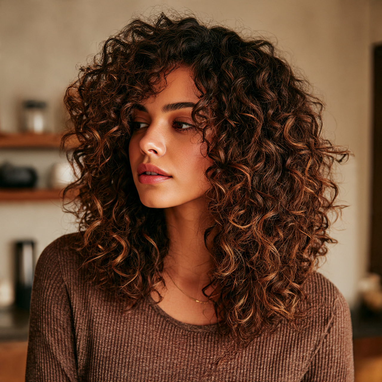 Brown Wolf Cut with Soft Curls