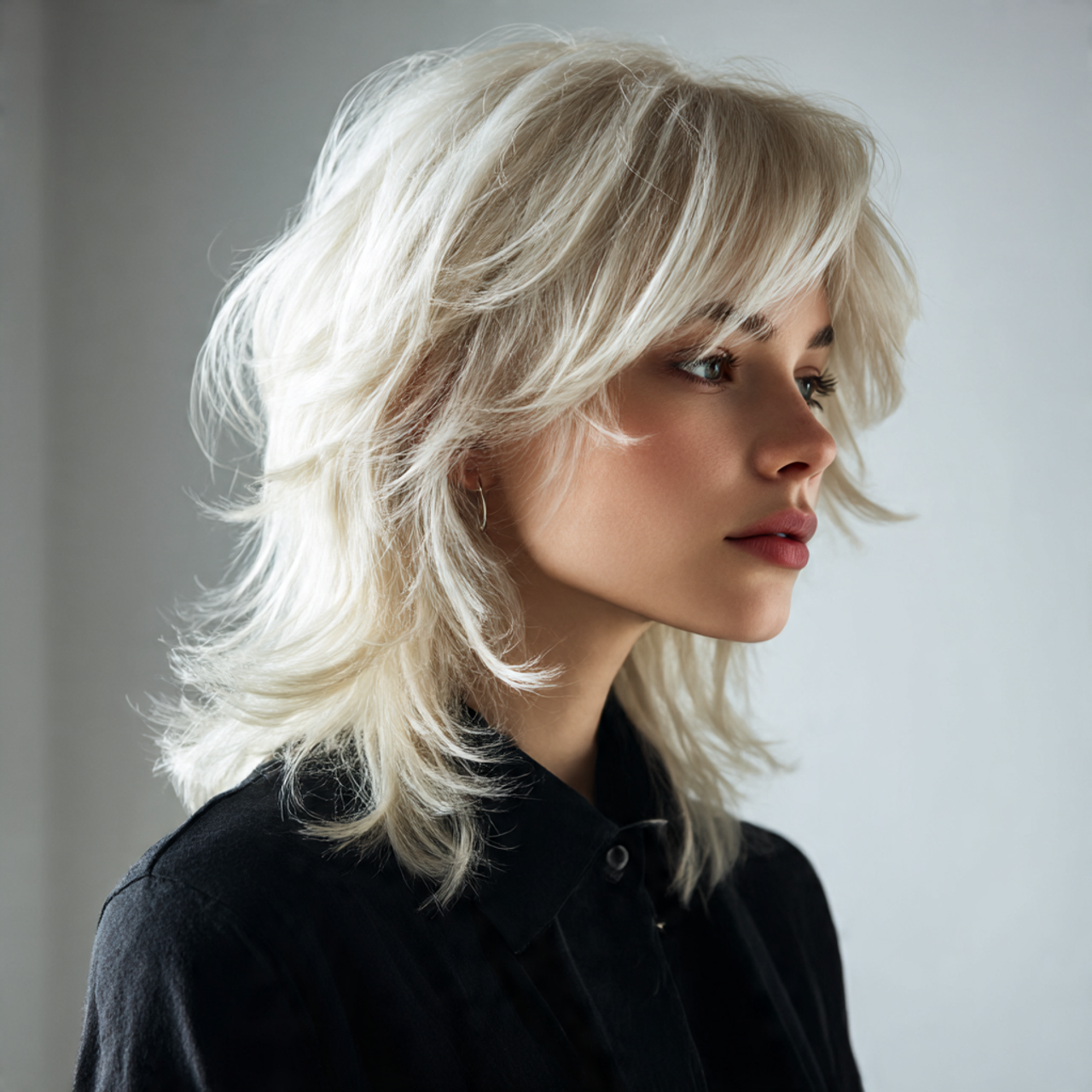 Fluffy Wolf Cut for Women with Platinum Hair