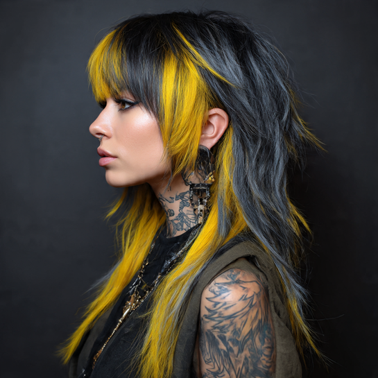 Long Wolf Cut with Bold Color Contrast