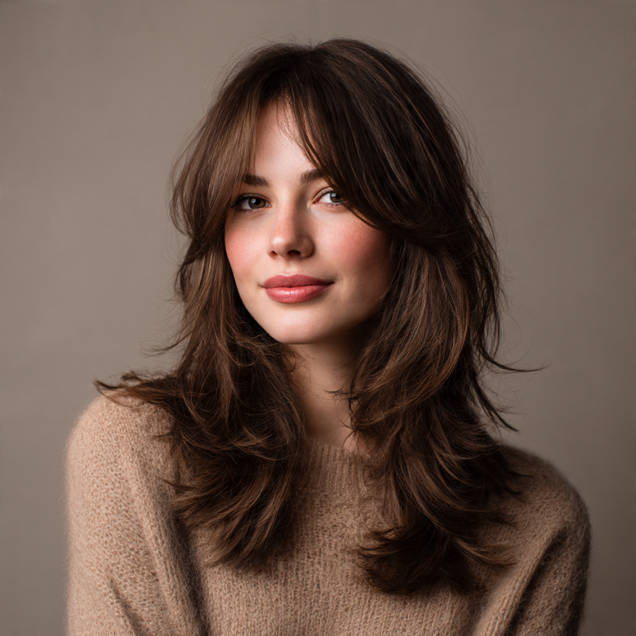 Medium Brown Wolf Cut with Soft Volume