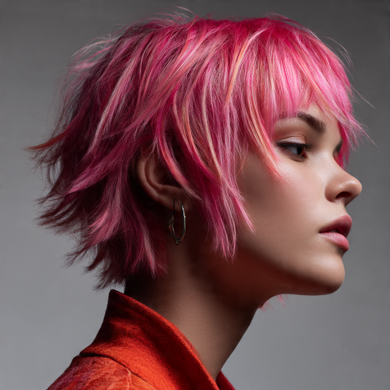 Pink wolf cut for female with disconnected layers