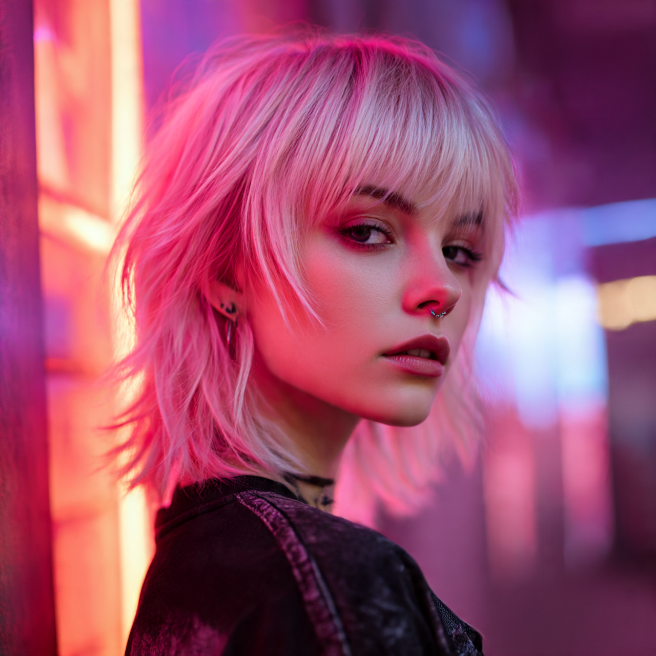Pink wolf cut for female with fringe and undercut