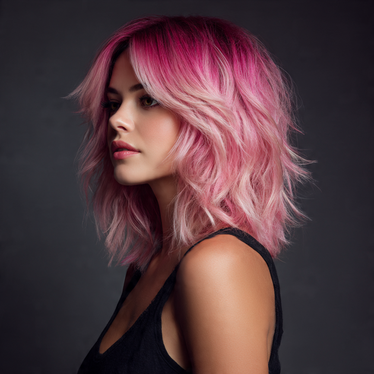 Pink wolf cut for female with gradient pink tips