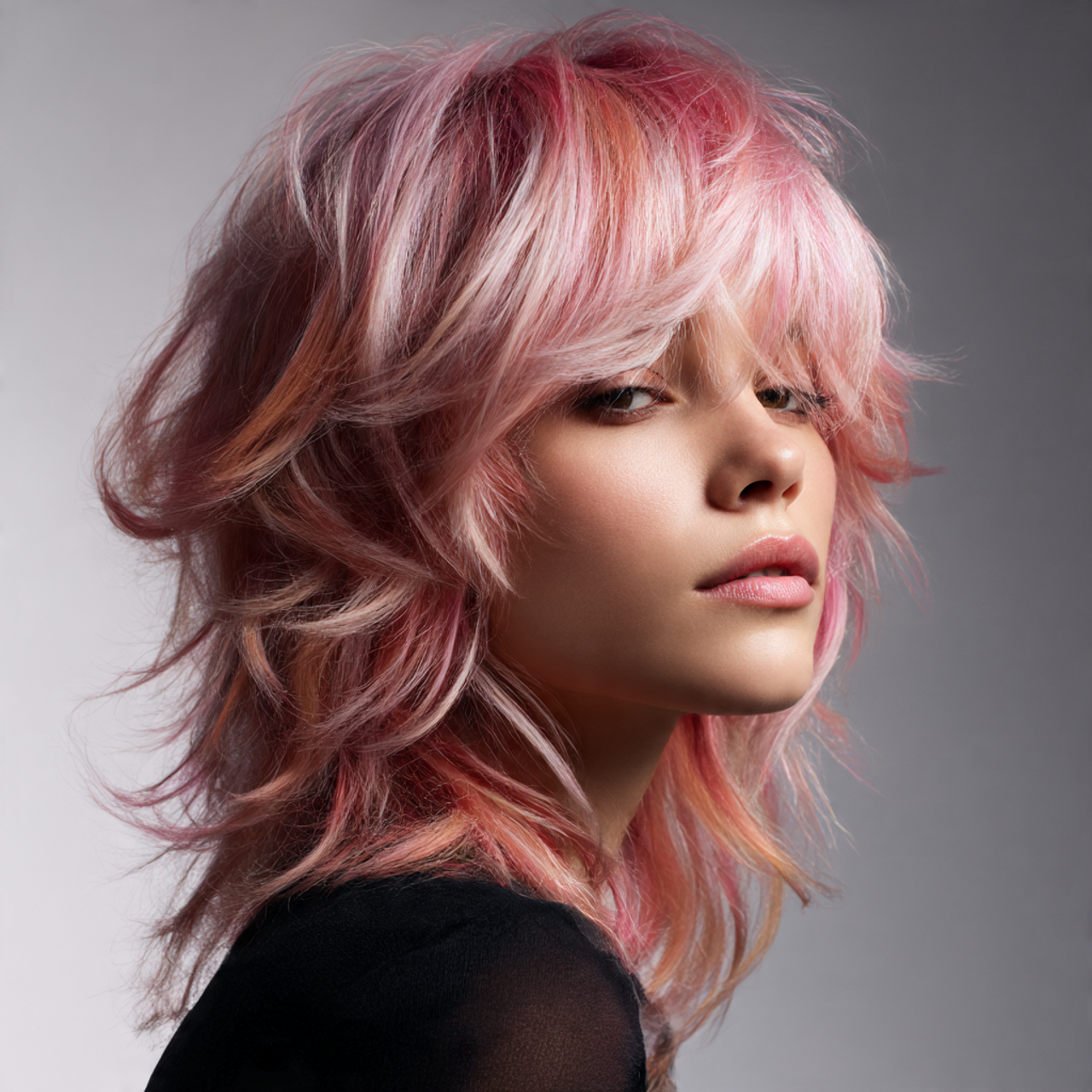 Pink wolf cut for female with multi-pink spectrum