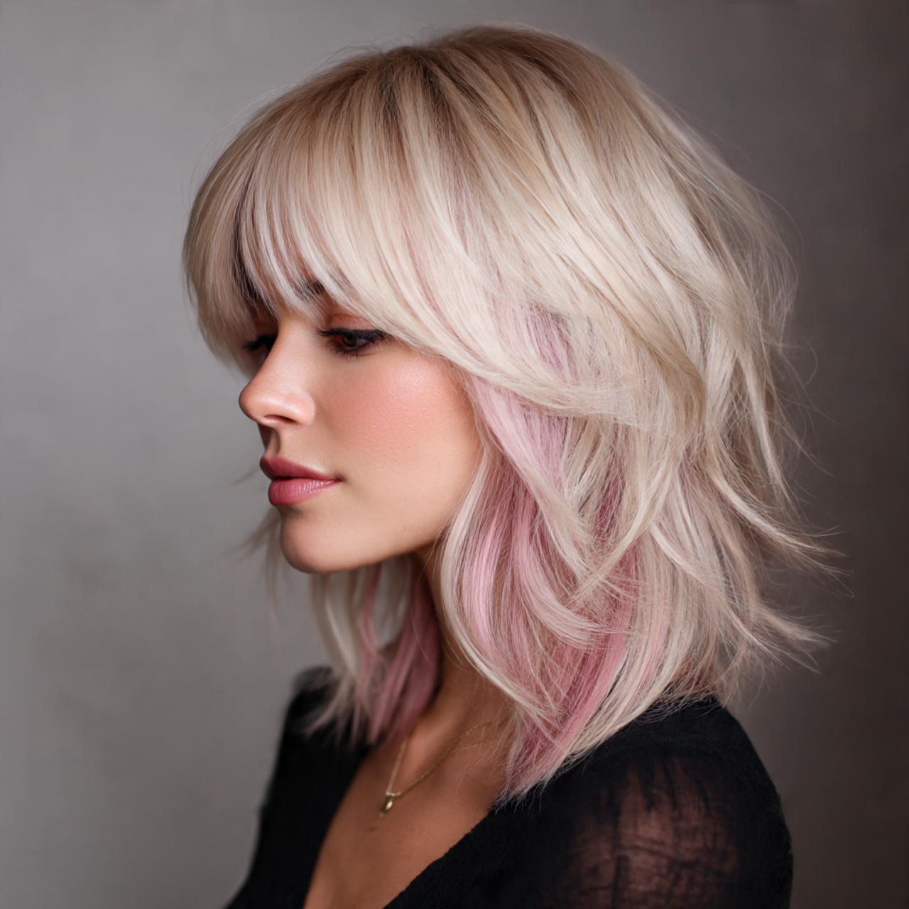 Pink wolf cut for female with pastel pink underlayer