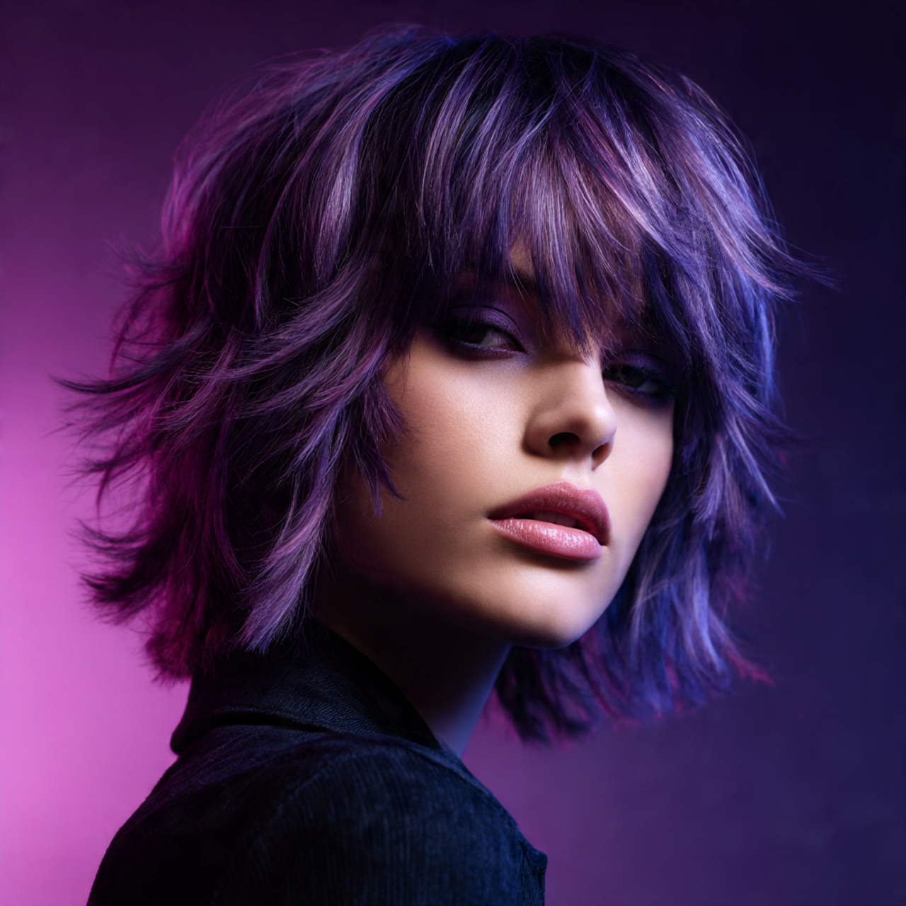 Purple Wolf Cut with Highlights