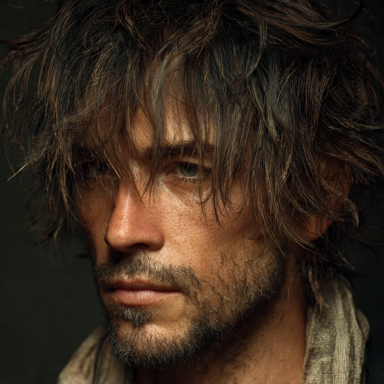 Textured Wolf Mullet Men with Tousled Bangs