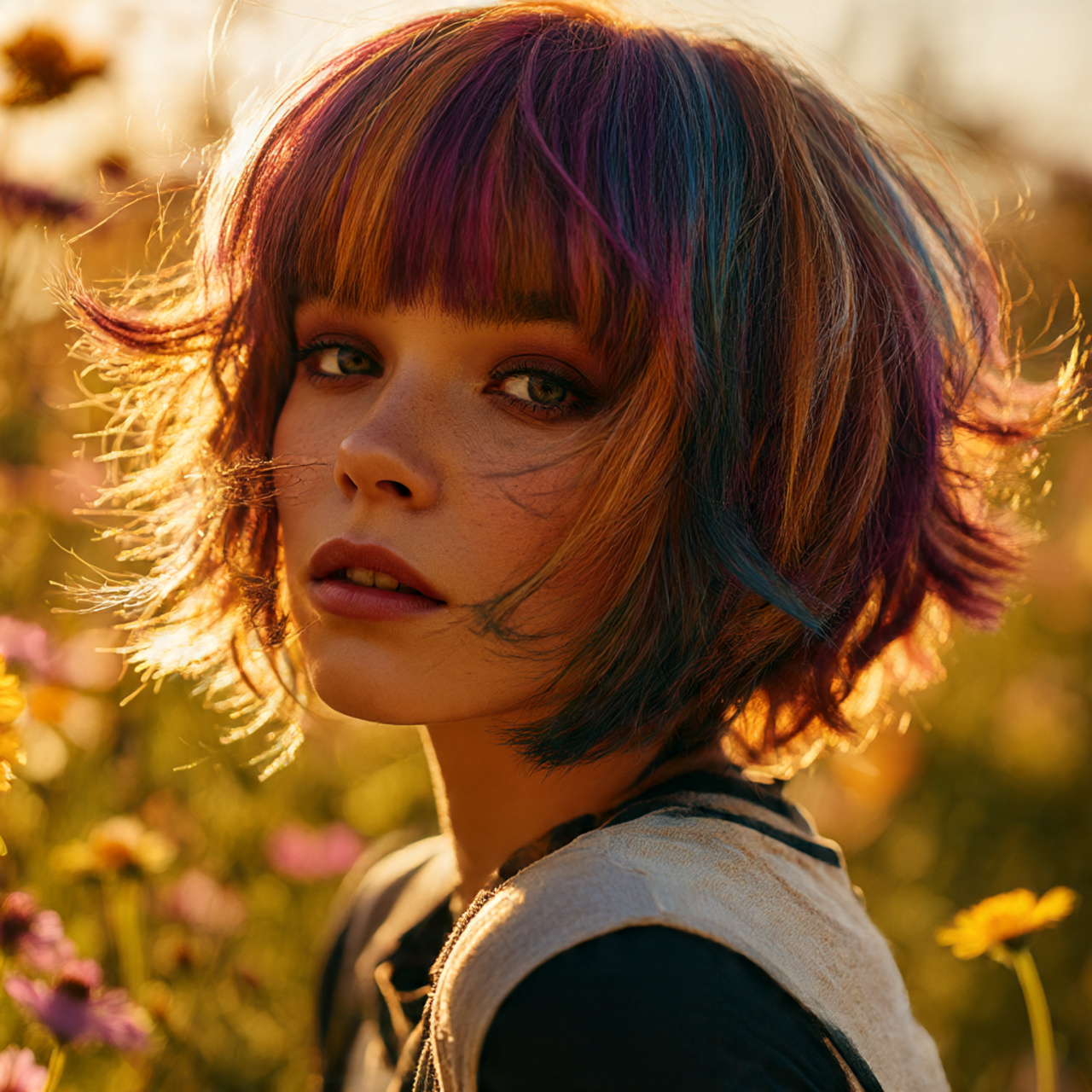 Wolf Cut With Colored Bangs