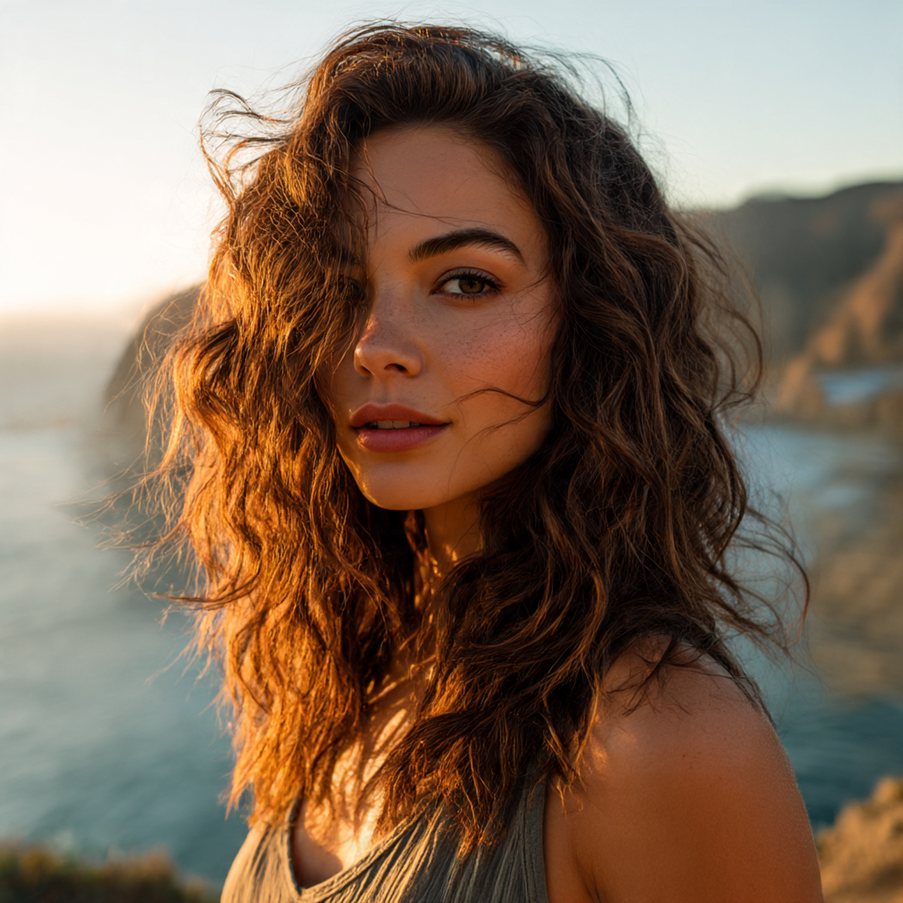 a beachy california brunette hairstyle styled in