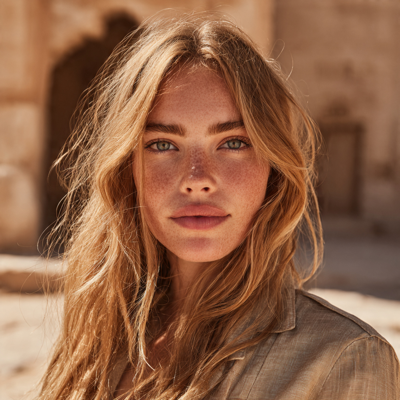 a beautiful woman with muted sandstone blonde