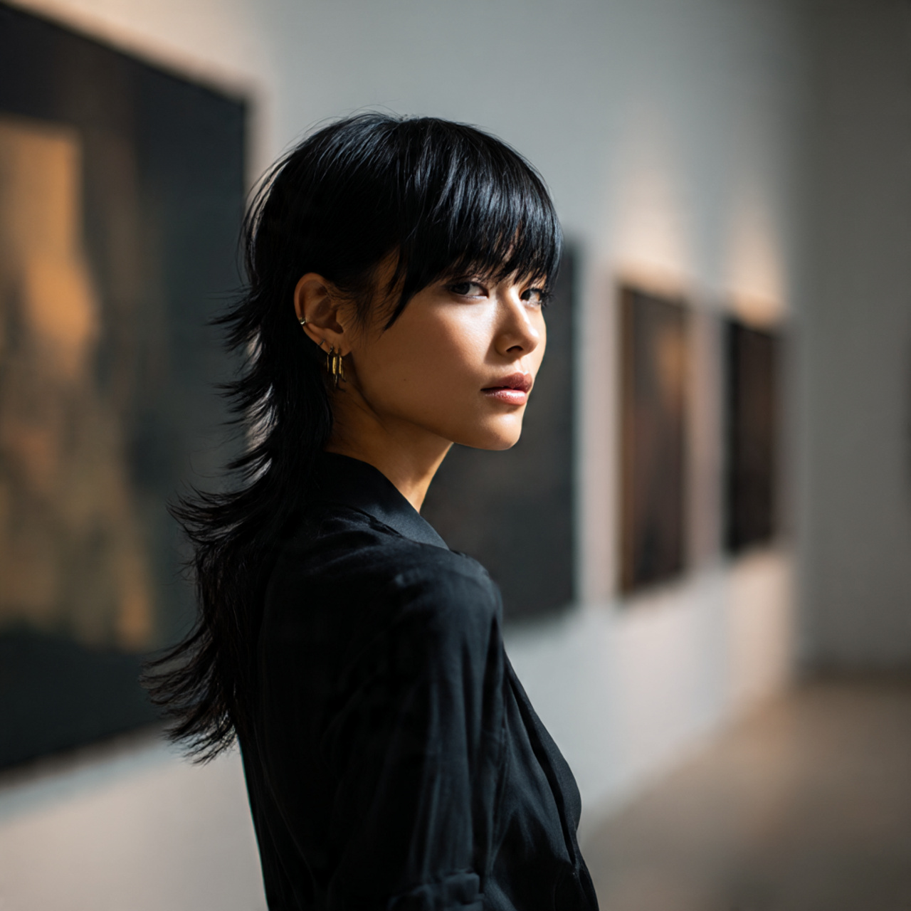 a bold artistic woman with an asymmetrical