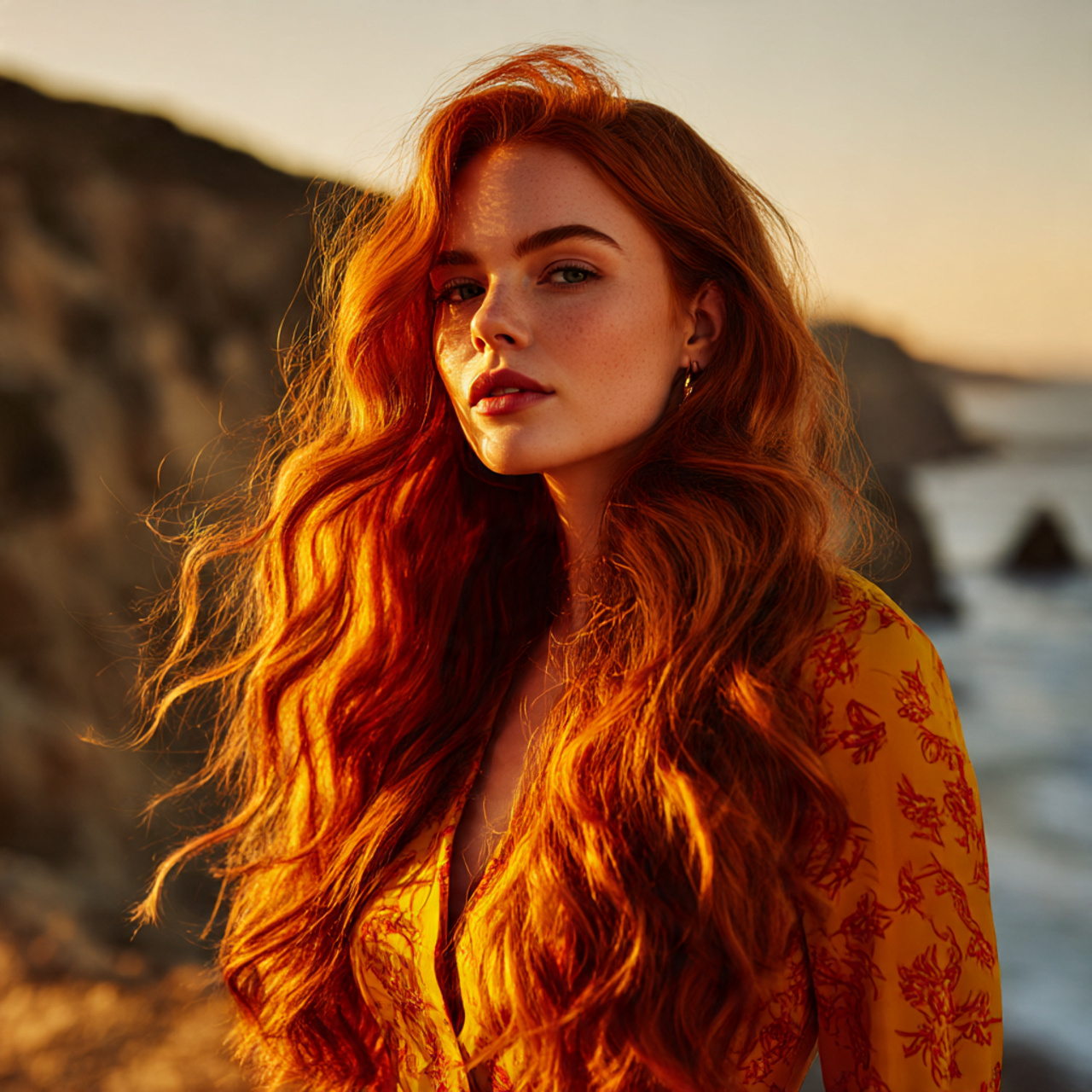 a bold fiery lava red hairstyle on