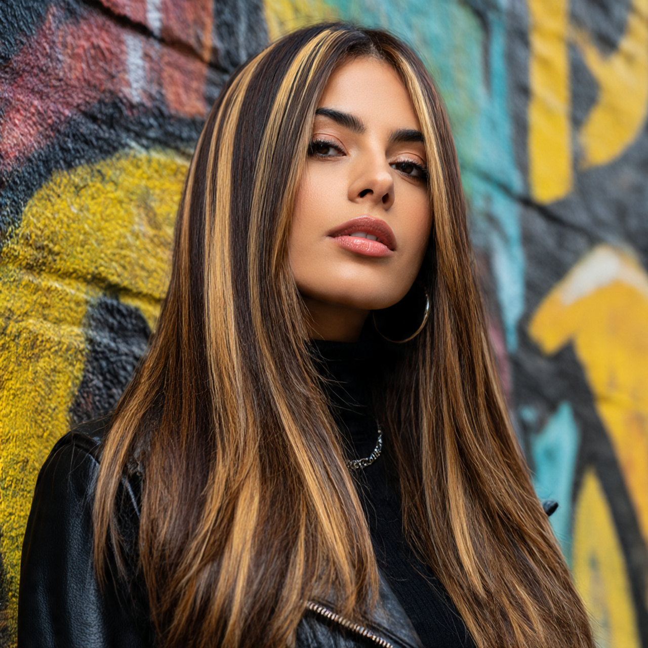 a bold hairstyle featuring thick chunky 90s style