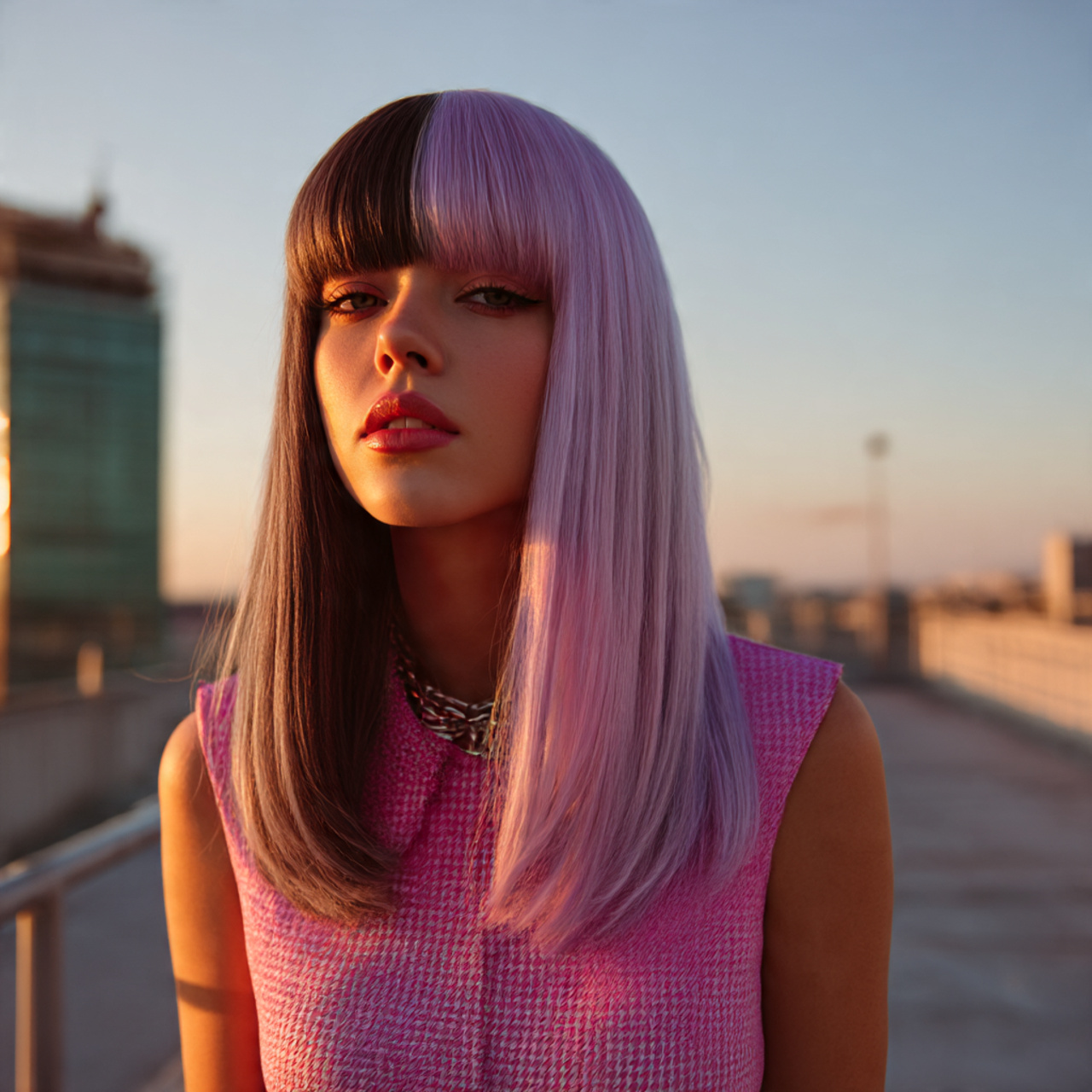 a bold two toned split dye hairstyle from