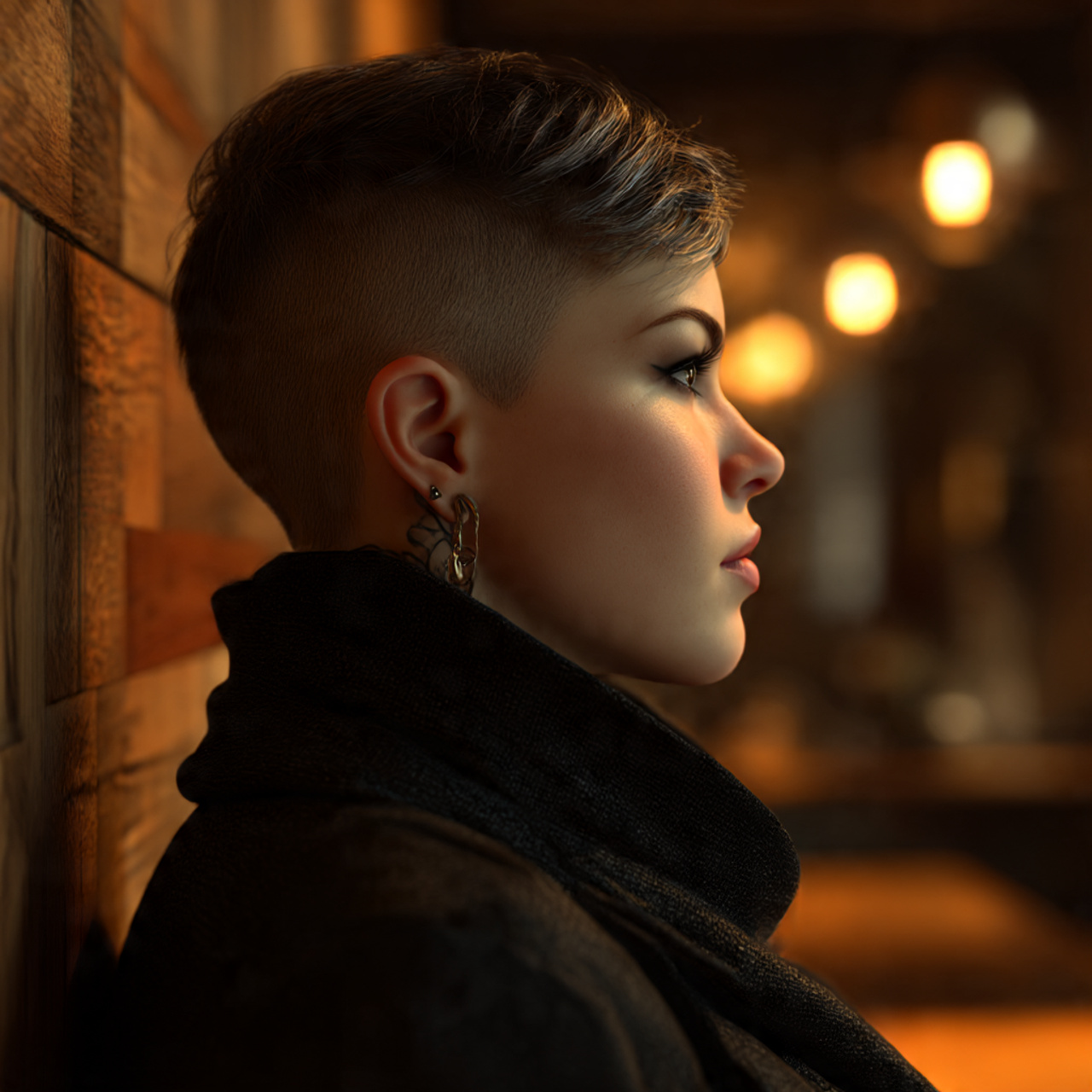 a bold woman with an undercut short