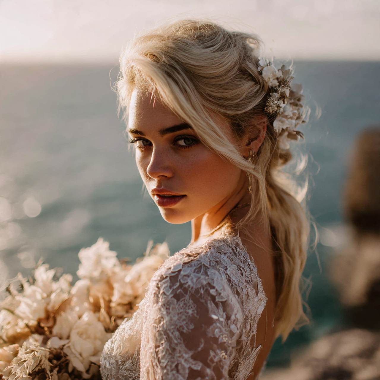 a bride with a deep side part