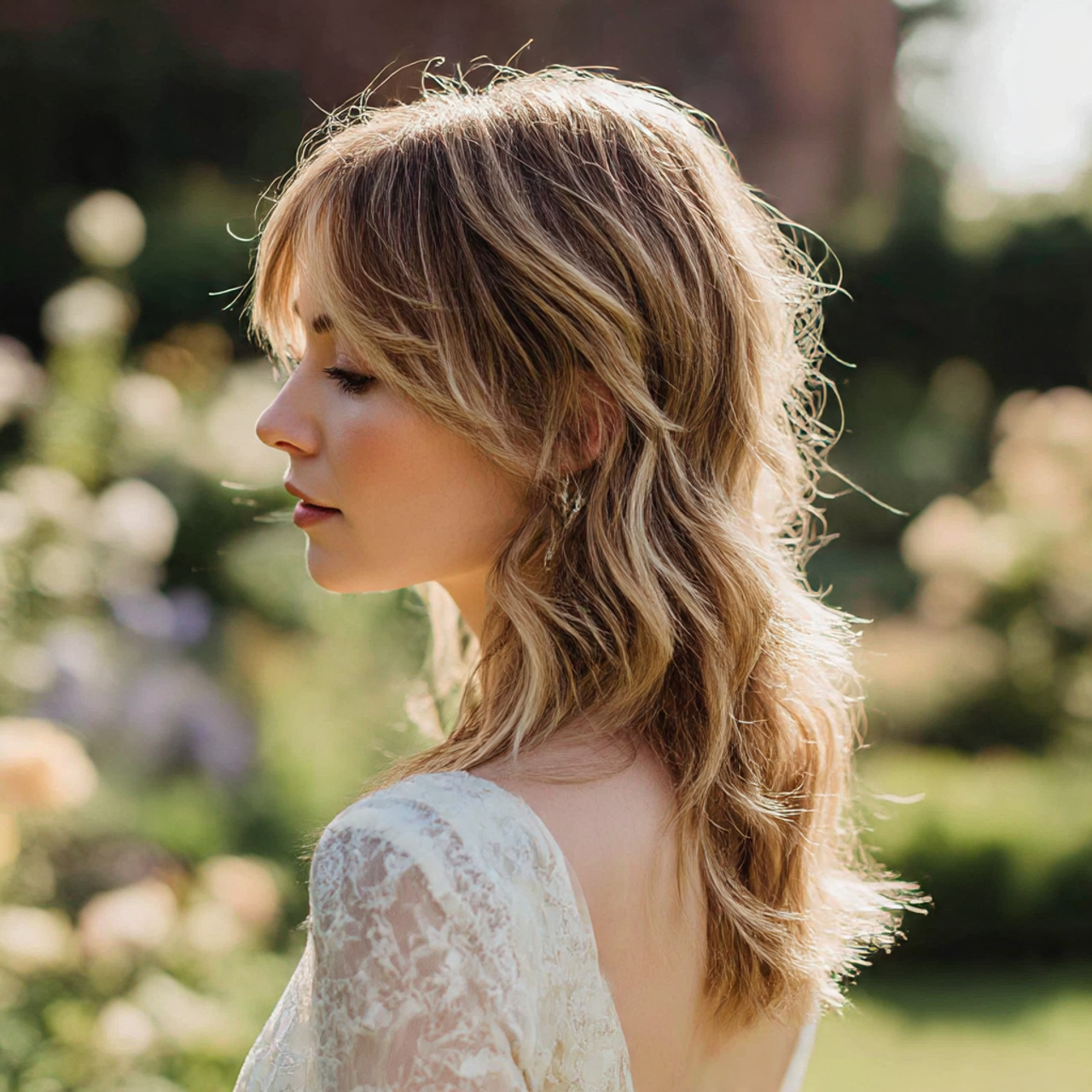 a bride with a feathered layer wolf