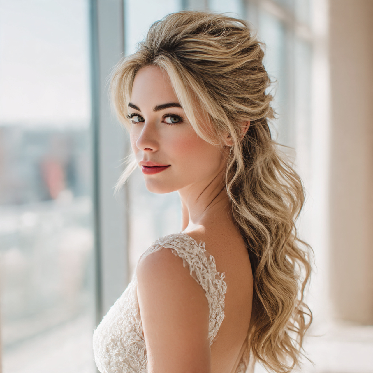 a bride with a layered wolf cut