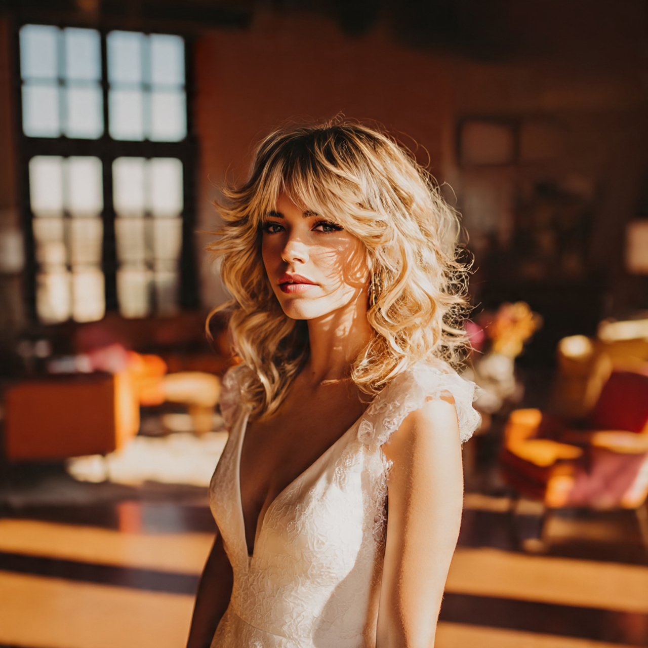 a bride with a shaggy wolf cut