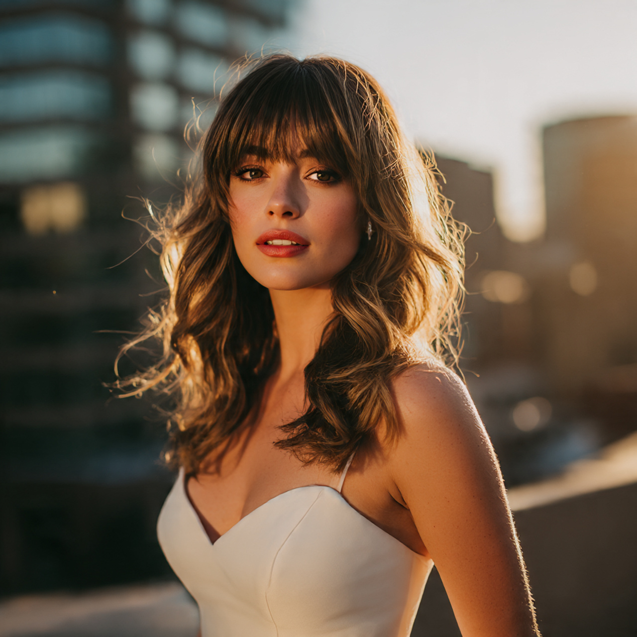 a bride with curtain bangs integrated into