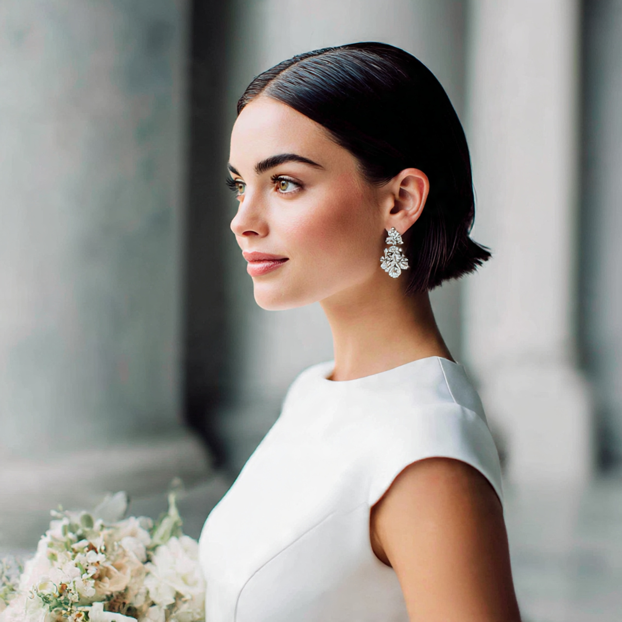a bride with gelled wolf cut wedding