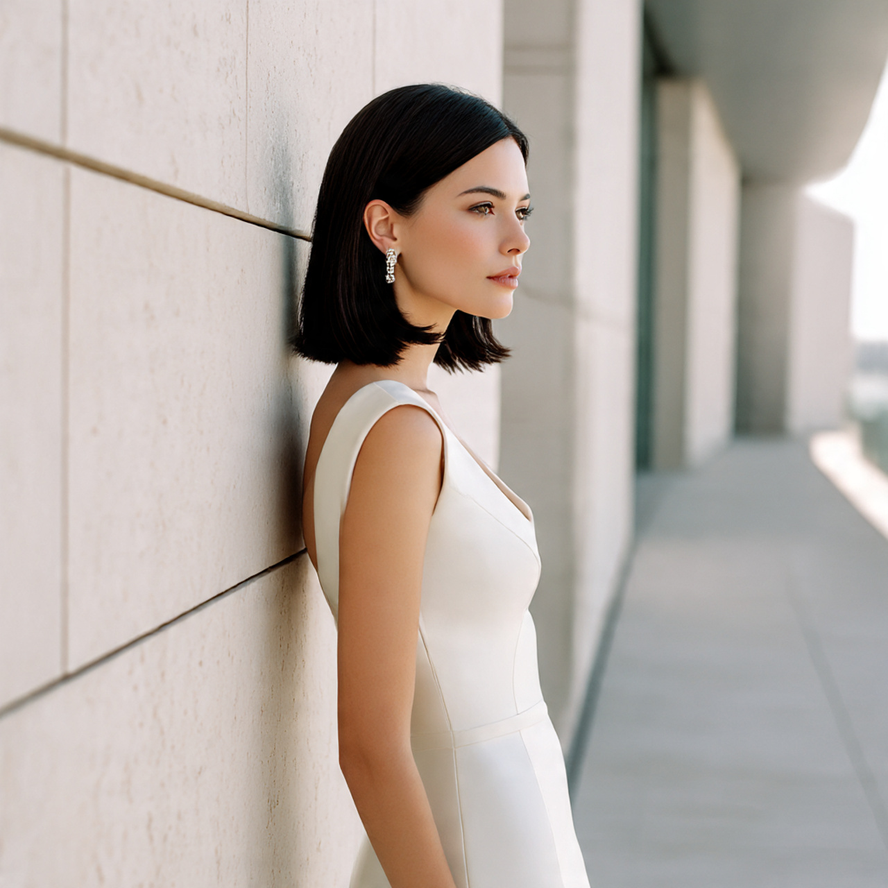 a bride with sleek straight wolf cut