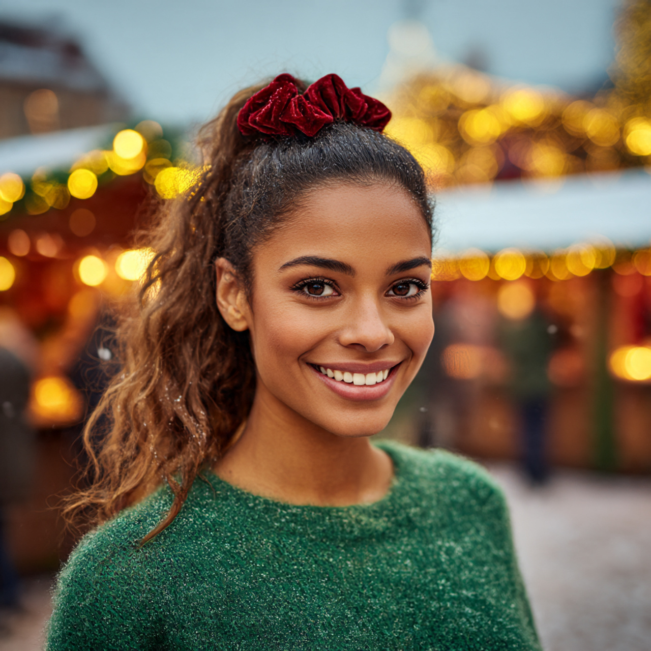 Gorgeous 25 Christmas Hairstyles Ideas for Every Holiday Event 21 a cheerful young woman with warm brown