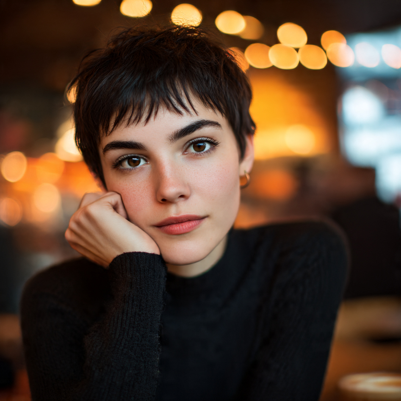 a chic and playful close portrait of