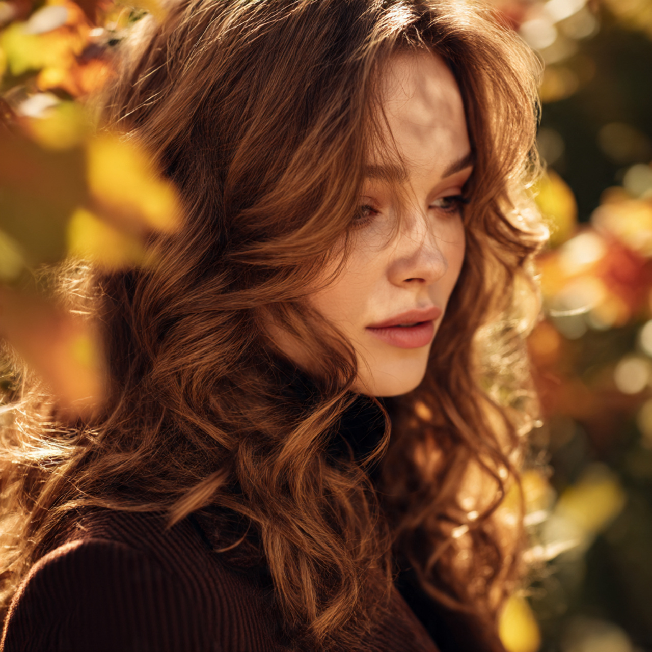 a chic autumn hair editorial featuring a