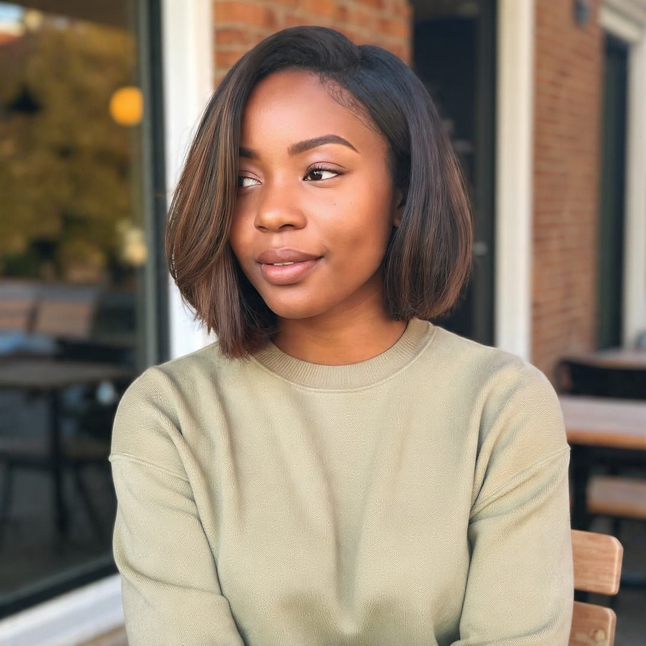 25 Stunning Bob Hairstyles for Black Women: Short, Curly & Sleek Cuts 14 a chic black woman with a long