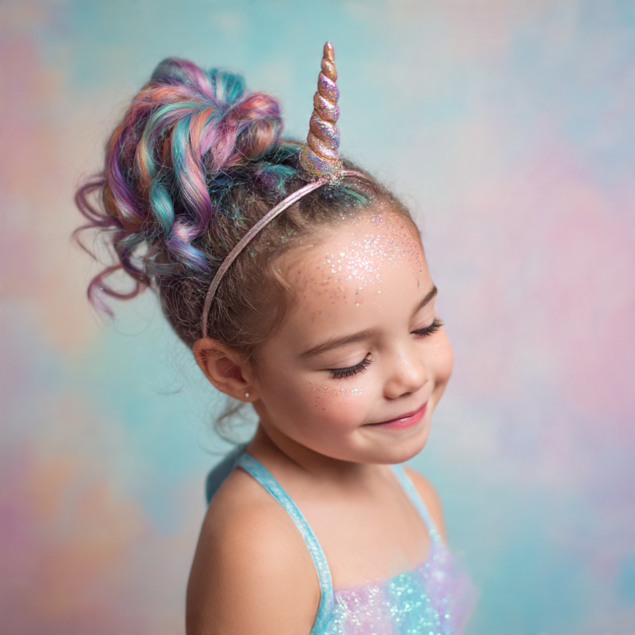 a child with a high ponytail hair