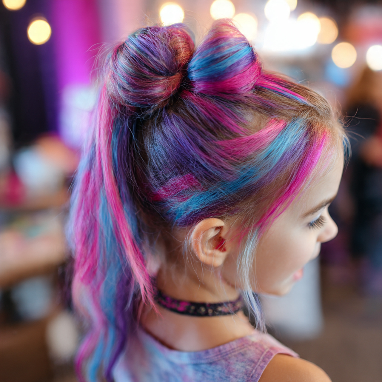 a child with a high ponytail or