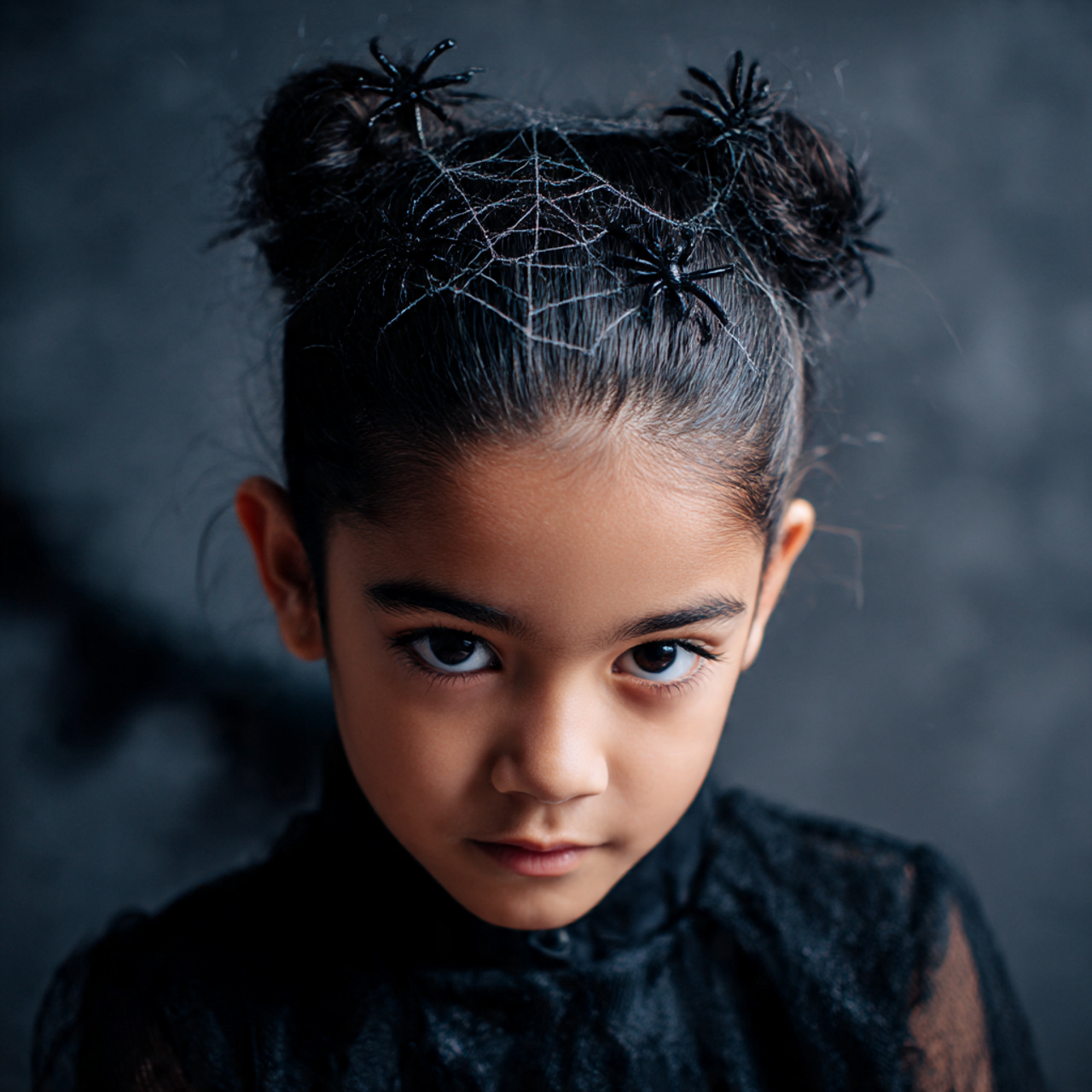 a child with a sleek halloween hairstyle