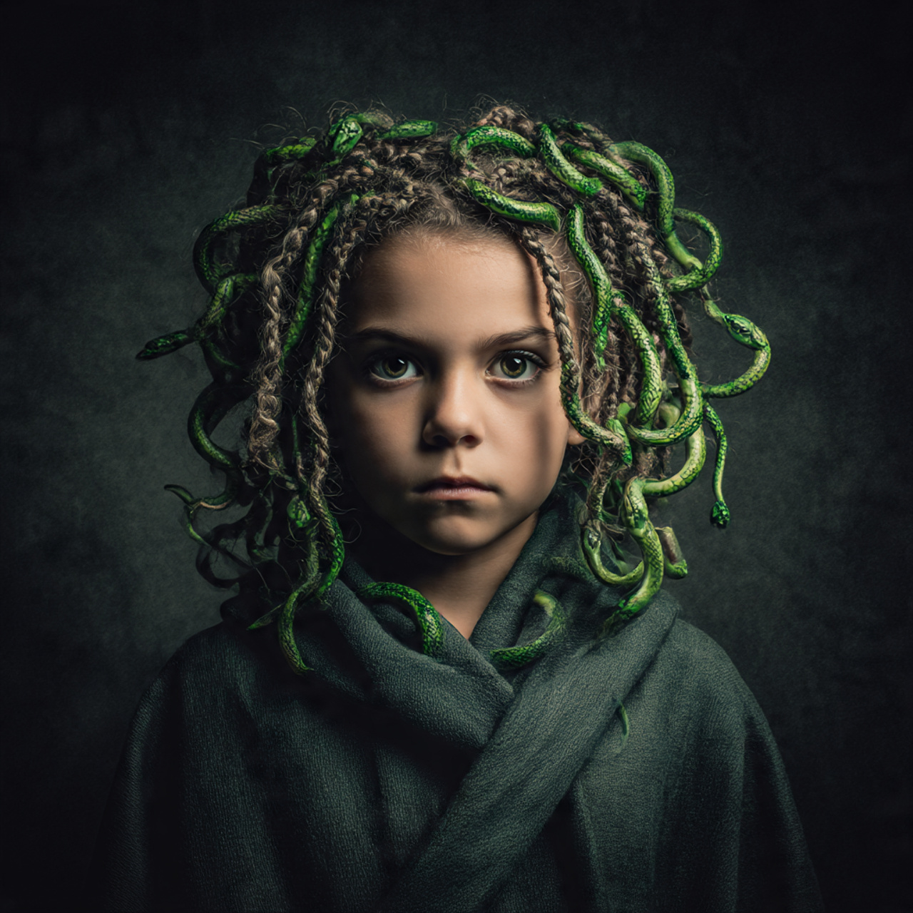 a child with hair sectioned into multiple