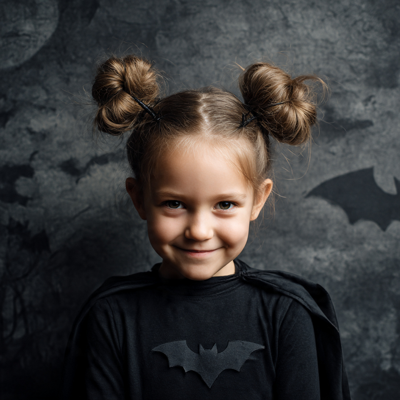 a child with two high buns shaped