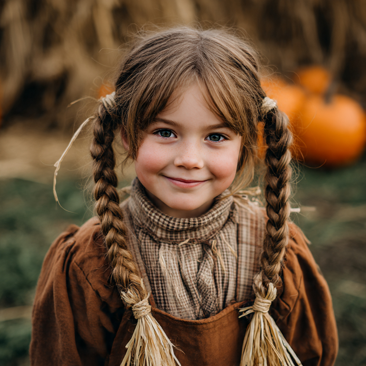 a child with two pigtail braids tied
