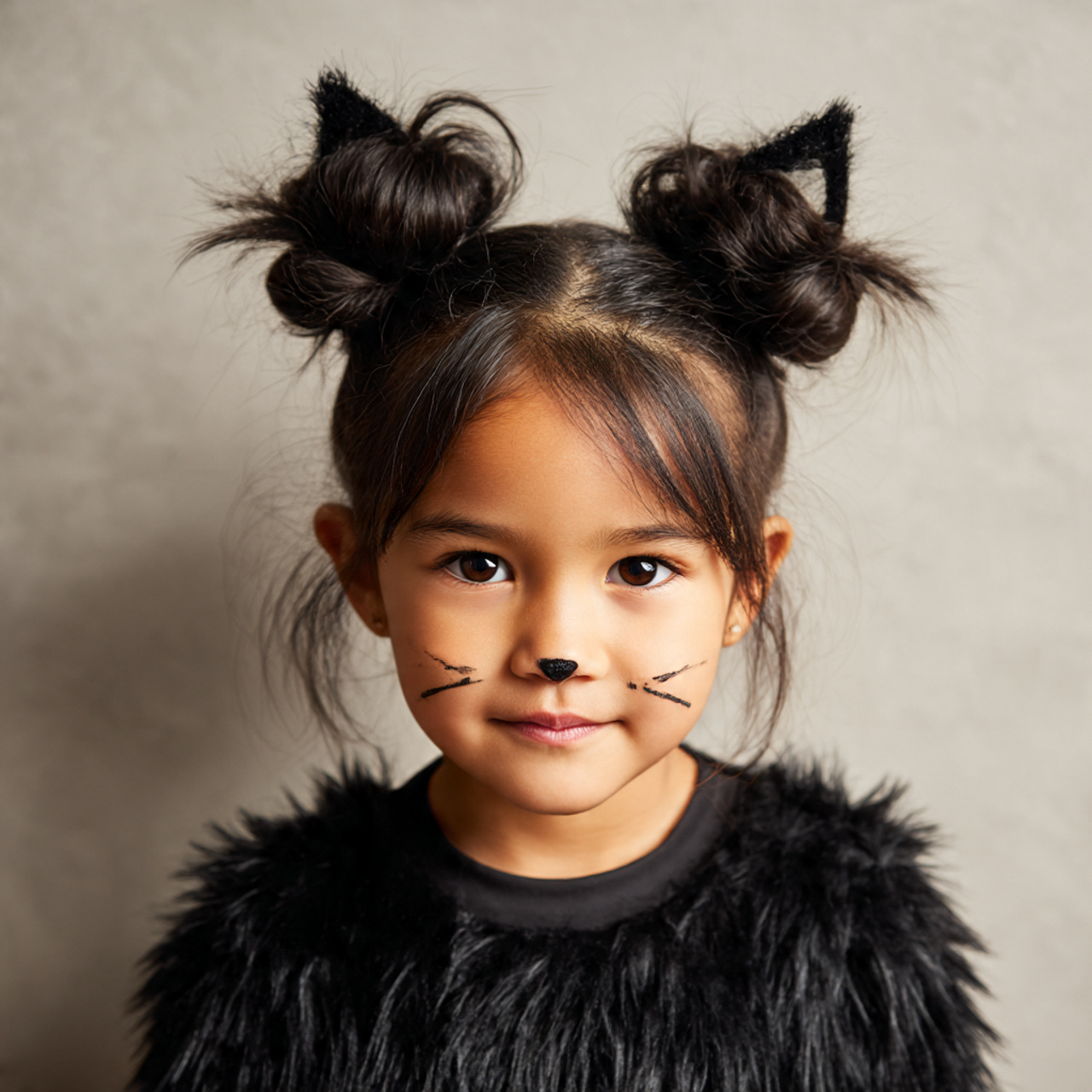 a child with two pointy hair buns