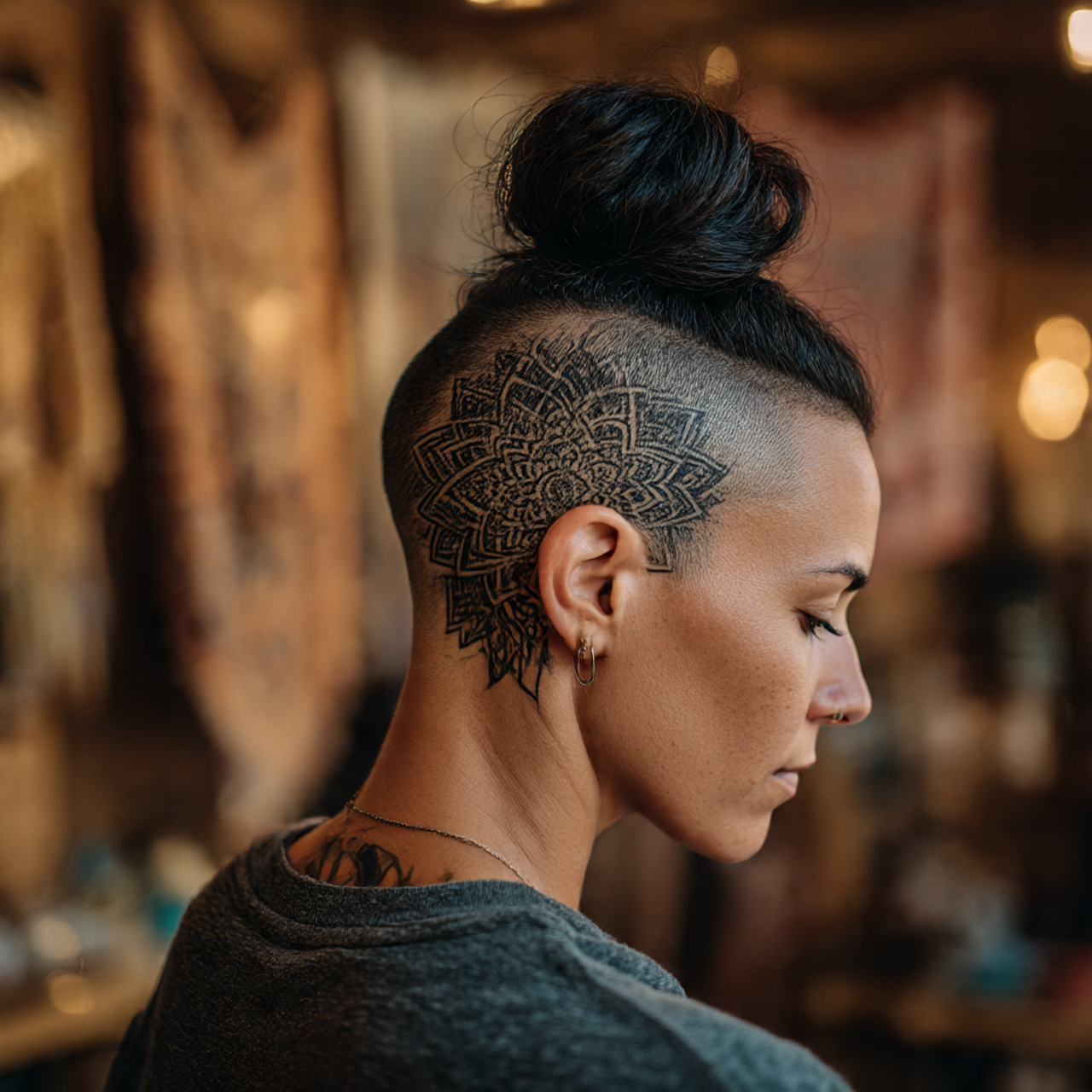 20 Stunning Side Shaved Hairstyles Ideas You’ll Love 17 a close up cinematic portrait of a woman