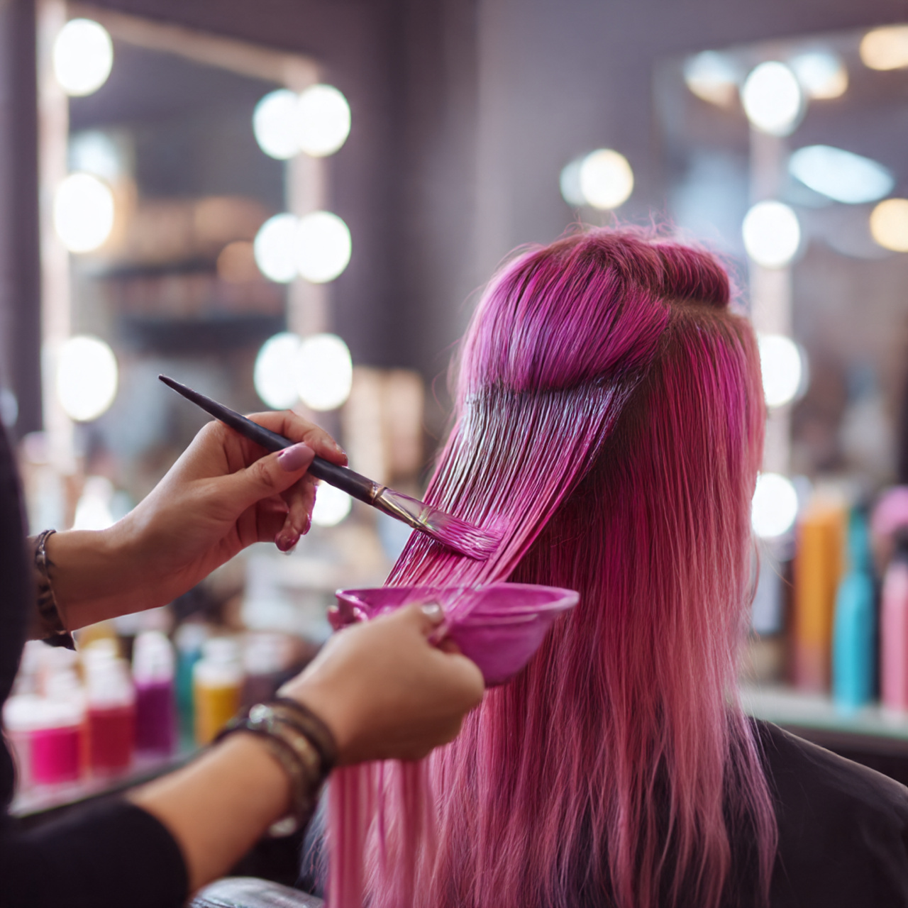 32 Ultimate Pink Hair Color Inspiration for Every Personality 17 a close up of a stylist s hands applying